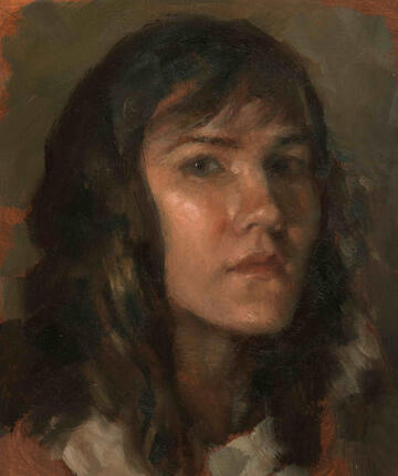Self-Portrait; pense, Oil on panel, 2025