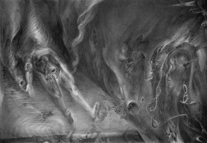 Down the Gyre, Graphite on paper, 2025 13in x 9in